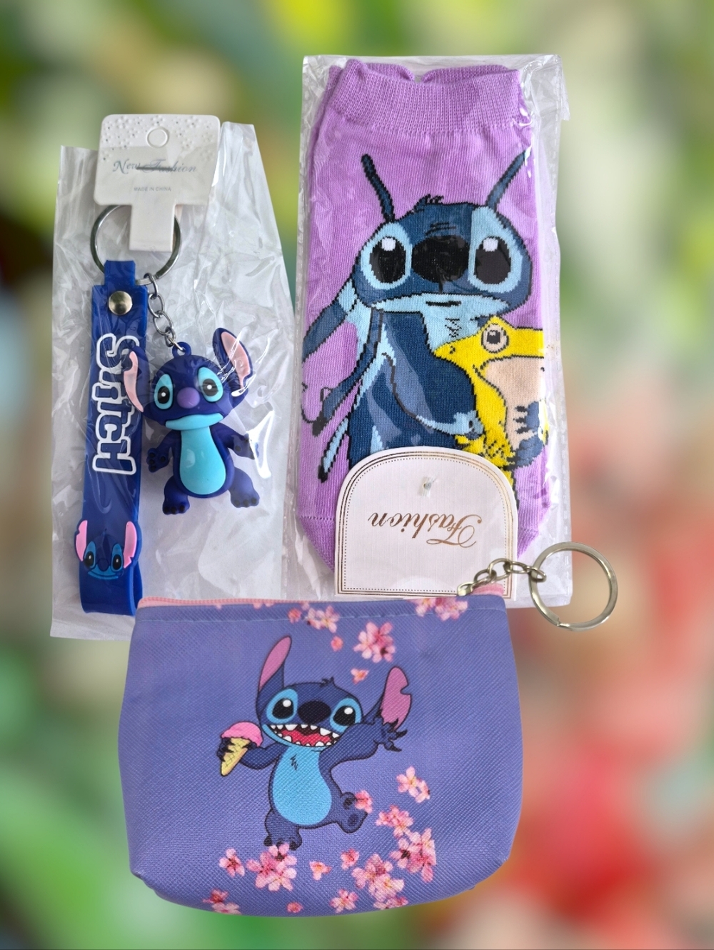 Disney Stitch Accessory Set - Coin Purse, Socks & Character Bag Charm / Keychain